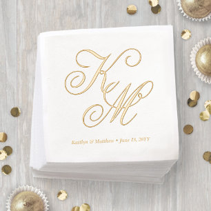 Serviettes Avec Dorure Élégant script de calligraphie Mariage monogramme