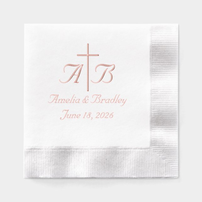 Serviettes Avec Dorure Élégante croix Mariage monogramme (Recto)