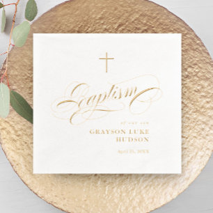 Serviettes Avec Dorure Élégante écriture calligraphique baptême genre neu