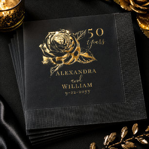 Serviettes Avec Dorure Élégante Rose Dorée 50e Anniversaire de Mariage