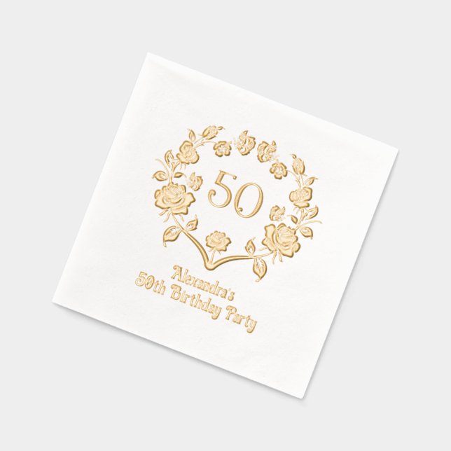 Serviettes Avec Dorure Elégante Rose Wreath Frame Anniversaire (Gauche)