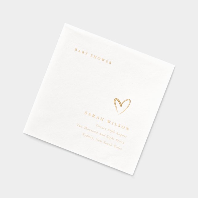 Serviettes Avec Dorure Élégante Topographie Minimale Baby Shower Cœur (Gauche)