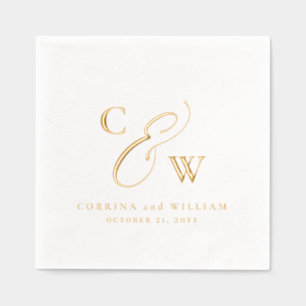 Serviettes Avec Dorure Élégants considérants simples noms date mariage