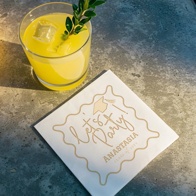 Serviettes Avec Dorure Faisons la fête Script Fun Grad Casquette Grad Gra (Let's Party Script Fun Grad Cap Graduation Party Foil Napkins)