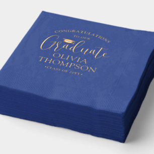 Serviettes Avec Dorure Félicitations Diplômé Elégant Royal Blue & Gold