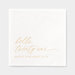 Serviettes Avec Dorure Fête d'anniversaire 21 ans Moderne Élégant Or