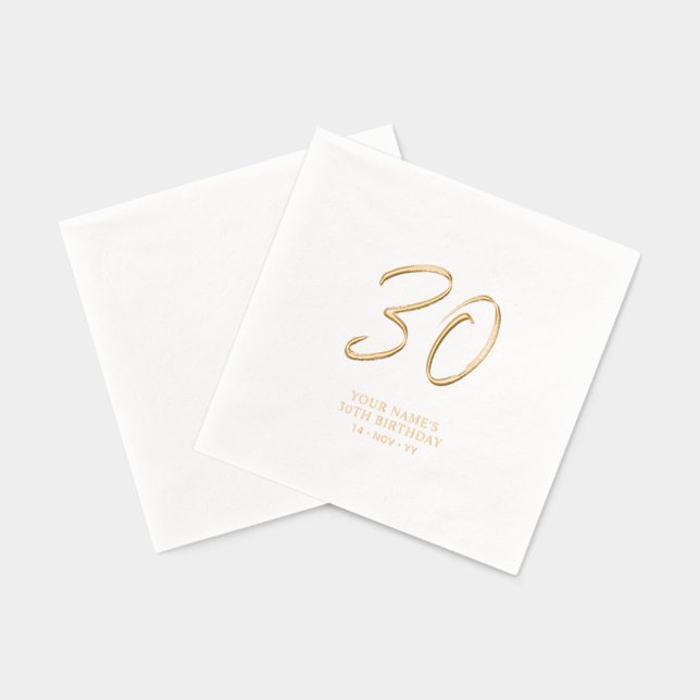 Serviettes Avec Dorure Fête d'anniversaire 30 ans Modern Brush Script (Verso)