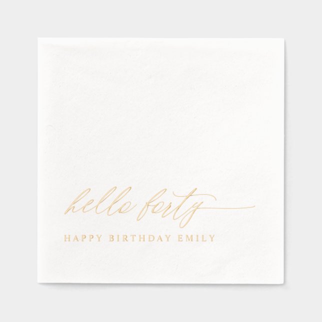 Serviettes Avec Dorure Fête d'anniversaire 40 ans Moderne Élégant Or (Recto)