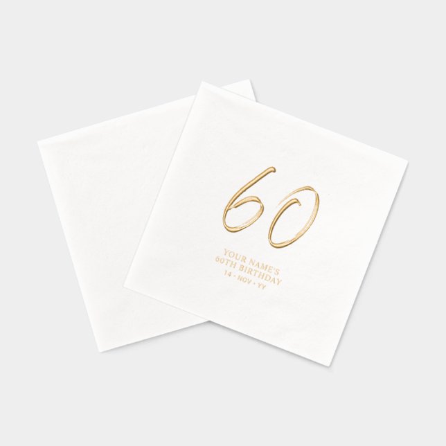 Serviettes Avec Dorure Fête d'anniversaire 60 ans Modern Brush Script (Verso)