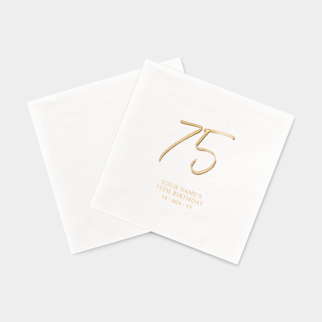Serviettes Avec Dorure Fête d'anniversaire 75 ans Modern Brush Script (Verso)