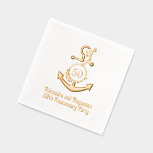 Serviettes Avec Dorure Fête d'anniversaire Cadre d'ancre nautique #2