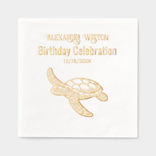 Serviettes Avec Dorure Fête d'anniversaire de la Tortue marine #7 Nom Dat