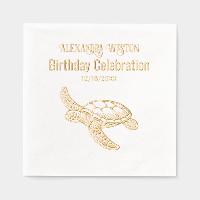 Serviettes Avec Dorure Fête d'anniversaire de la Tortue marine #7 Nom Dat (Recto)