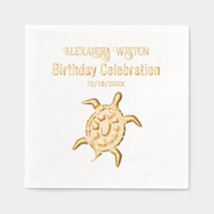Serviettes Avec Dorure Fête d'anniversaire de tortue marine #2 Nom Date