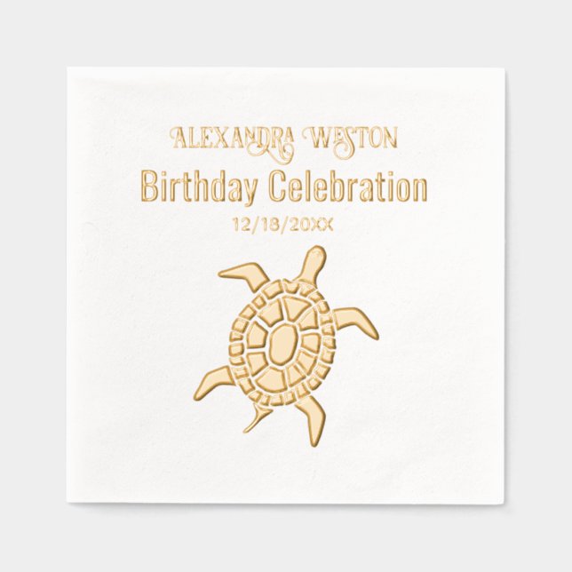 Serviettes Avec Dorure Fête d'anniversaire de Tortue marine célébration # (Recto)