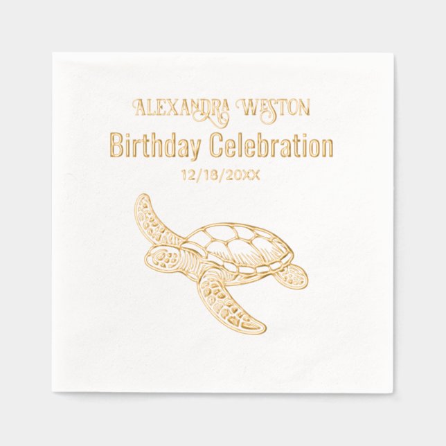 Serviettes Avec Dorure Fête d'anniversaire de tortue marine Célébration # (Recto)