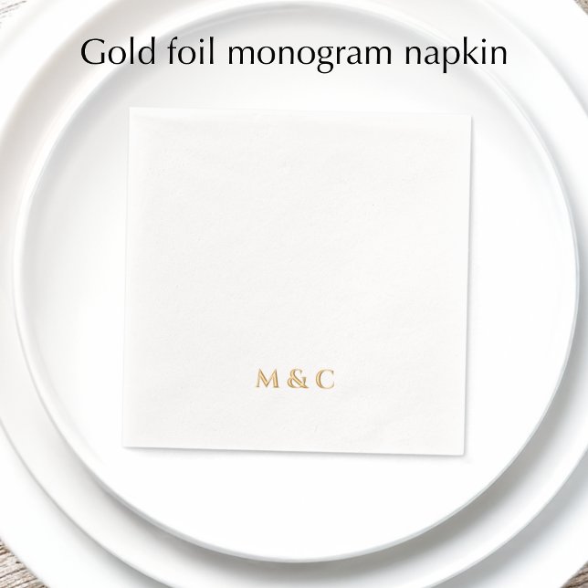 Serviettes Avec Dorure Fête de 50e anniversaire de mariage Monogram Golde (Add your initials for an elegant simple real foil monogrammed napkin.
)
