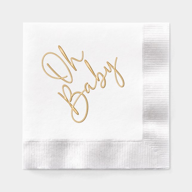 Serviettes Avec Dorure Fête de Bébé Simple Oh Bébé Écriture Moderne (Recto)