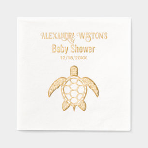 Serviettes Avec Dorure Fête de Bébé Tortue Marine #5 Nom Date