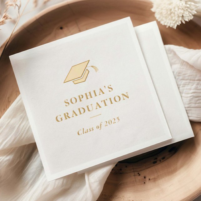 Serviettes Avec Dorure Fête de graduation minimale simple (Elegant Foil Graduation Party Napkins.)