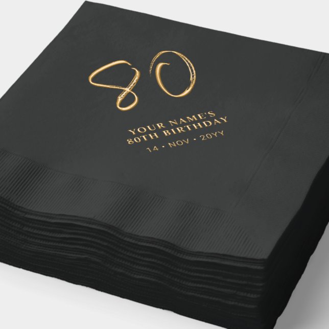 Serviettes Avec Dorure Fête des 80 ans de Modern Brush Lettering (Détail)