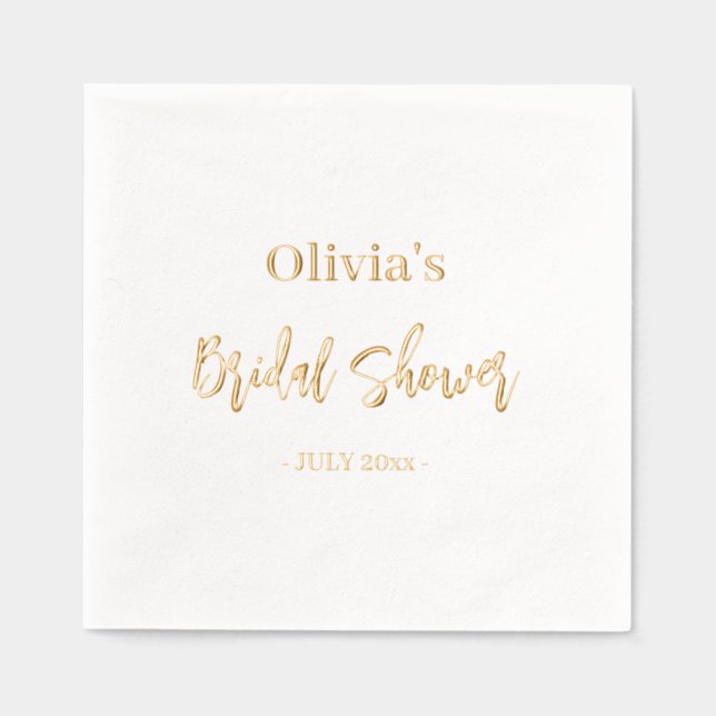 Serviettes Avec Dorure Fête des mariées Élégant Moderne Script Minimal Or (Recto)