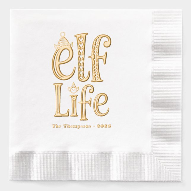 Serviettes Avec Dorure Fête "Vie de Lutin" Soirée de Noël (Recto)