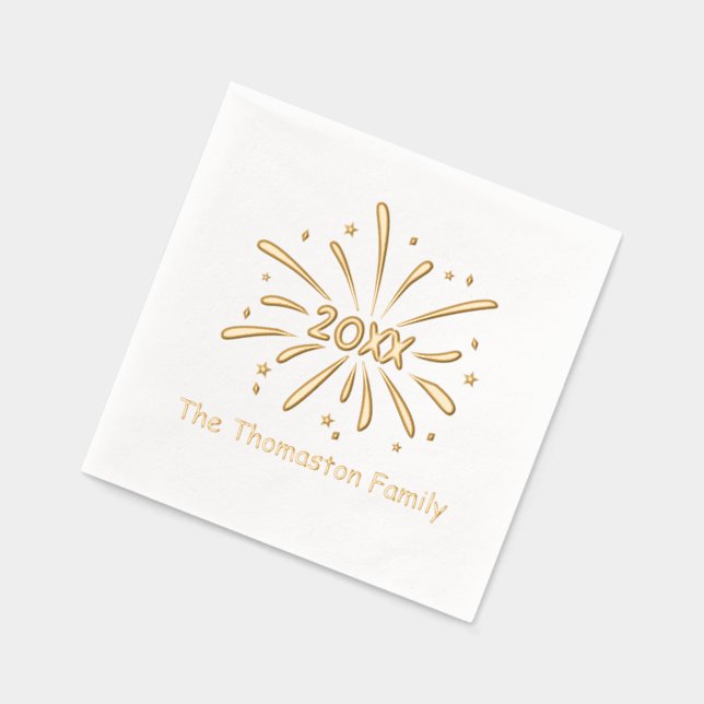 Serviettes Avec Dorure Feu d'artifice du Nouvel An 20XX Nom de famille /  (Gauche)