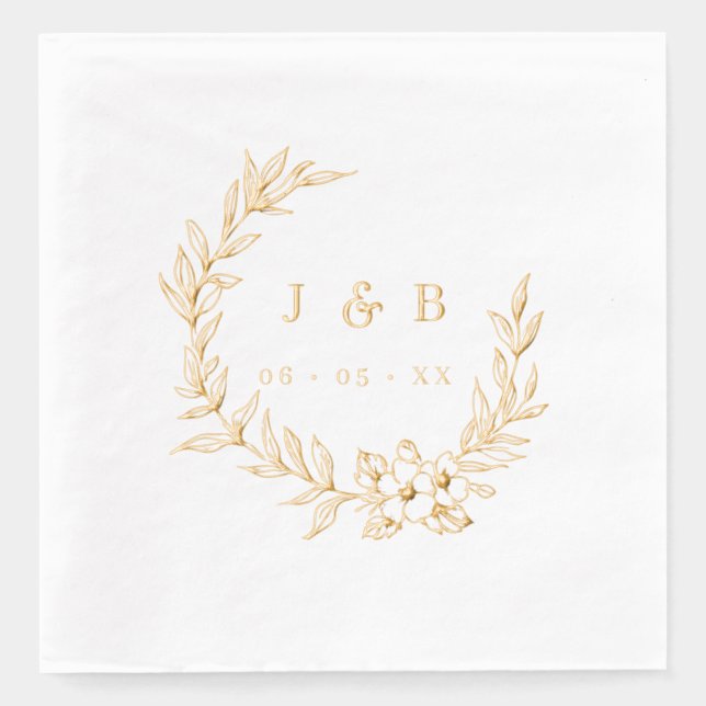 Serviettes Avec Dorure Feuille classique et couronne fleurie Monogramme O (Recto)