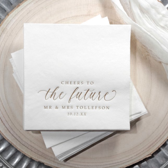 Serviettes Avec Dorure Fiançailles Mariage ou douche pour le futur (Custom wedding engagement napkins - cheers to the future - typography modern elegant script)
