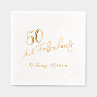 Serviettes Avec Dorure Fifty and Fabulous Script Birthday Party