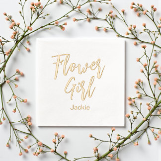 Serviettes Avec Dorure Fille aux fleurs Jaune Or Blanc Mariage