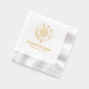 Serviettes Avec Dorure Fleur de tournesol simple et élégante #2A Nom Date