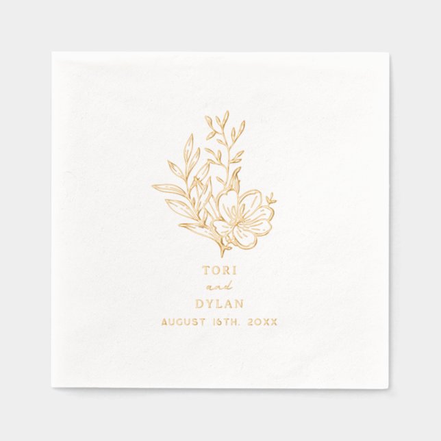 Serviettes Avec Dorure Floral Bouquet Mariage (Recto)