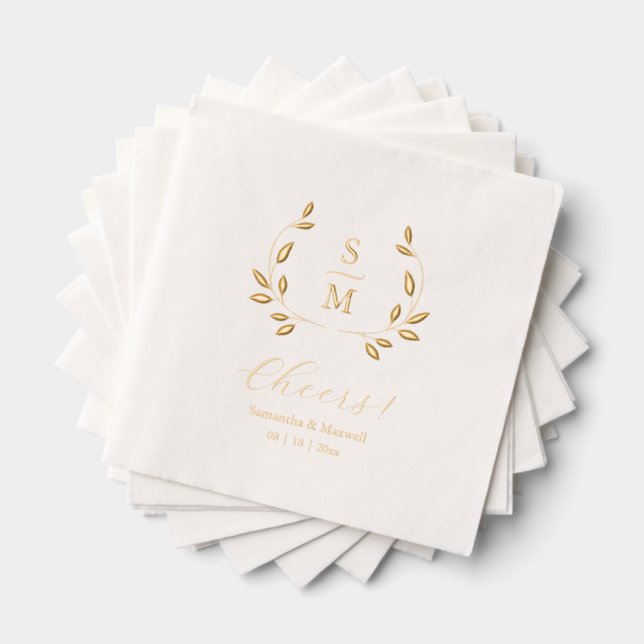 Serviettes Avec Dorure Foil Leaves Wedding Monogram Napkins (Insitu (empilé))
