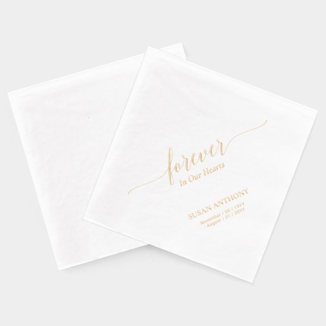 Serviettes Avec Dorure Forever Hearts | Écriture élégante funérailles mém (Verso)