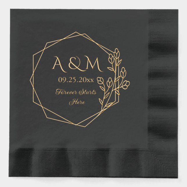 Serviettes Avec Dorure Forever Starts Here Monogram Mariage (Recto)