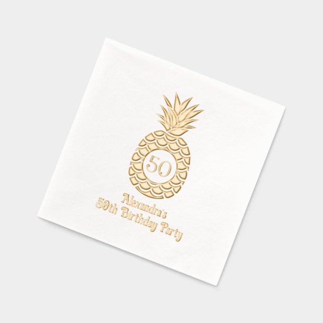 Serviettes Avec Dorure Frame d'Anniversaire à ananas tropical (Gauche)