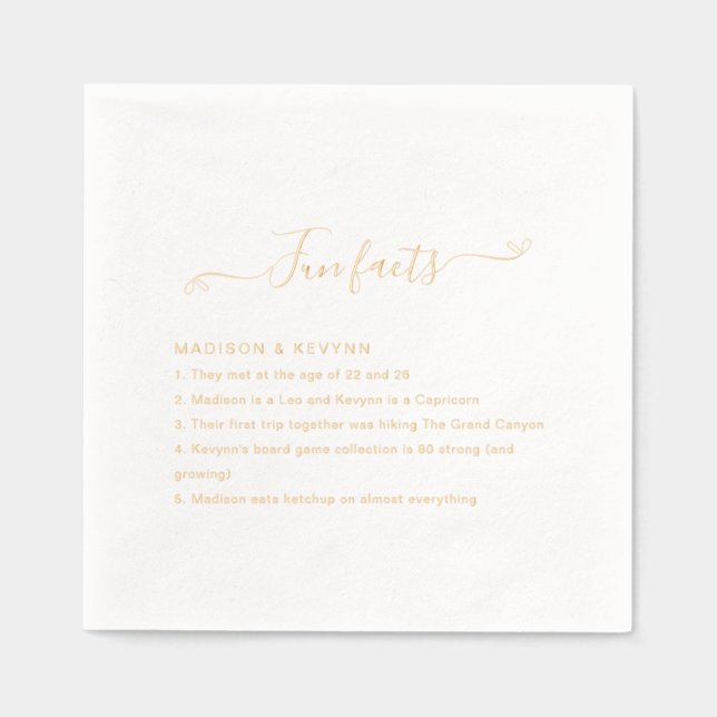 Serviettes Avec Dorure Fun Facts Wedding  (Recto)