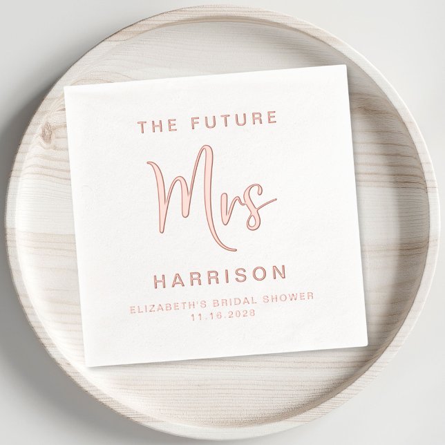 Serviettes Avec Dorure Futur chic Mme Cérémonie de mariage Rose Gold (Elevate her bridal shower decor with these elegant "The Future Mrs" rose gold foil napkins)