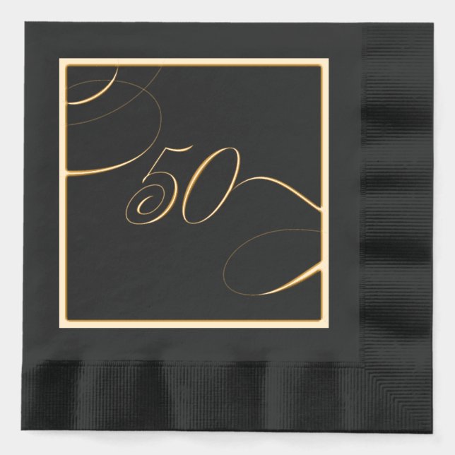 Serviettes Avec Dorure Gold 50 Calligraphy Milestone Birthday Anniversary (Recto)