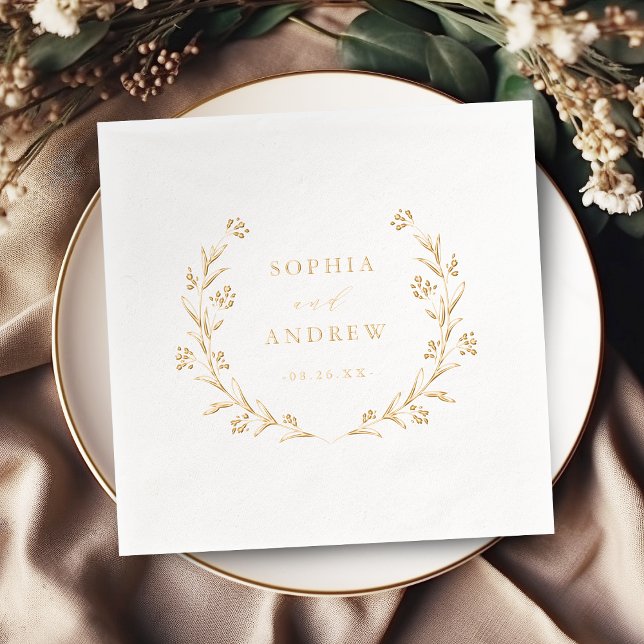Serviettes Avec Dorure Gold Boho Botanical Floral Country Wedding (Gold Boho Botanical Floral Country Wedding Foil Napkins)