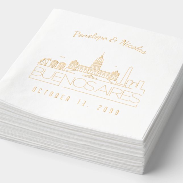 Serviettes Avec Dorure Gold Foil Custom Buenos Aires Mariage Napkins (Détail)
