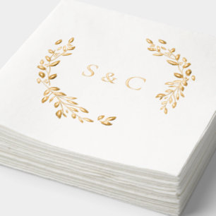 Serviettes Avec Dorure Gold Foil Monogramme Wreath Mariage élégant