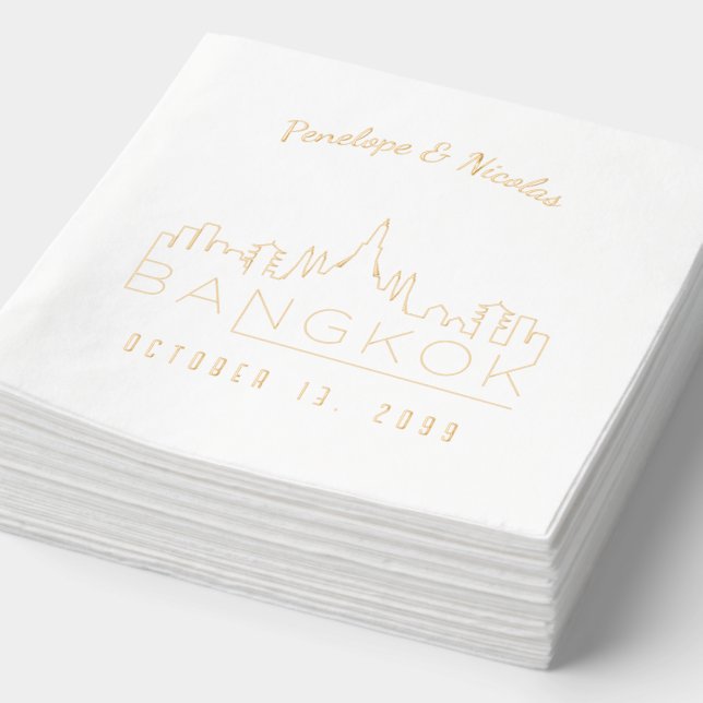 Serviettes Avec Dorure Gold Foil Personnalisé Bangkok Mariage Napkins (Détail)