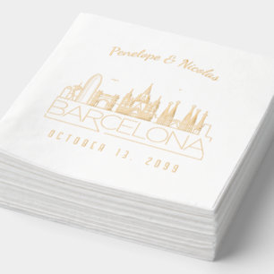 Serviettes Avec Dorure Gold Foil Personnalisé Barcelone Mariage Napkins