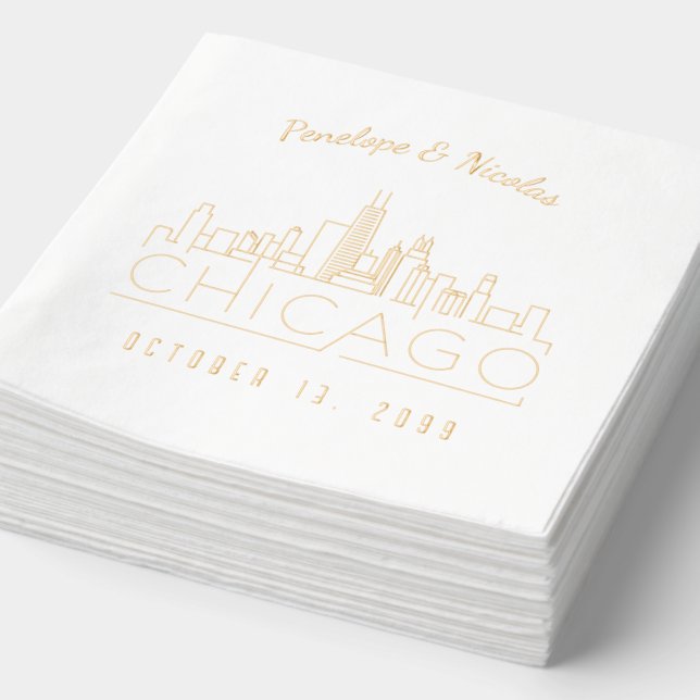 Serviettes Avec Dorure Gold Foil Personnalisé Chicago Mariage Napkins (Détail)