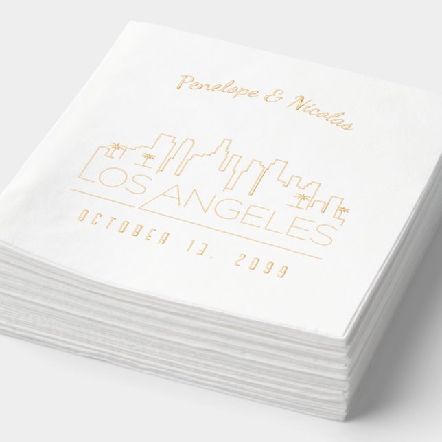 Serviettes Avec Dorure Gold Foil Personnalisé Los Angeles Mariage Napkins (Détail)