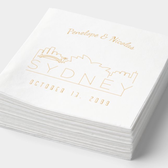 Serviettes Avec Dorure Gold Foil Personnalisé Sydney Mariage Napkins (Détail)