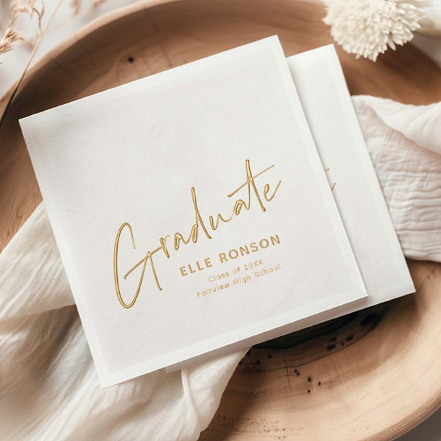 Serviettes Avec Dorure Graduation moderne avec lettres manuscrites (Elegant Foil Graduation Party Napkins.)